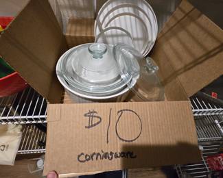 Entire set of corningware with 4 bowls, 2 glass lids, & 4 plastic lids for $10! Nearly completely unused!