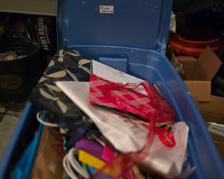 Entire bin of gift bags(many are specifically Christmas), tissue paper, etc, all for $10!!