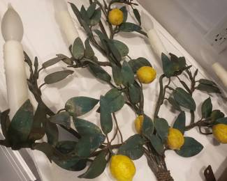 Pair of Vintage Tole Lemon Leaf Sconces
