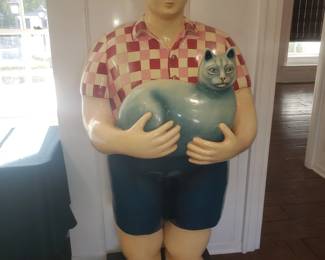 Large Resin Statue of a By with Cat, by Sergio Bustamante