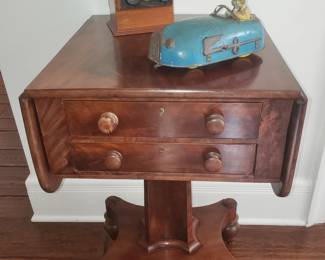 Antique American Empire Flame Mahogany Drop Leaf Side Table