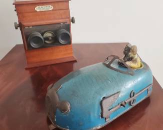 Antique "Bug Bump" Car and French "Minimus" Stereoscope Camera