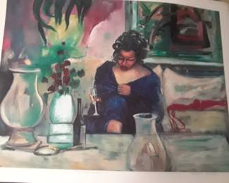 Woman With Wine Glass signed by William Tolliver $3500 giclee