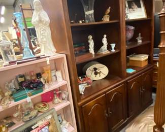 Pair of beautiful lighted bookshelves, featuring some lovely decorative items