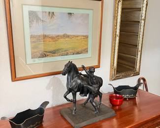 signed Mark Chadwick "Gleneagles" print, Russian cast iron sculpture