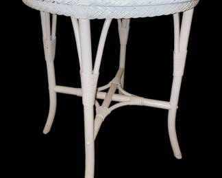 Vintage Wicker White Side Table 