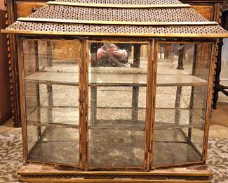 Amazing hand made brass, bronze and glass mirrored display cabinet with door
