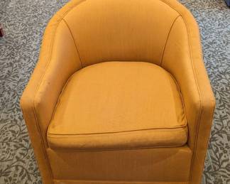 Raw silk ochre bucket chair, 1980s. Gorgeous.