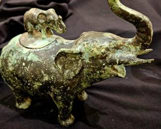 Rare bronze elephant statue with removable top and space inside