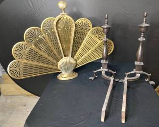 Brass Log Holder and Telescoping Fireplace Screen