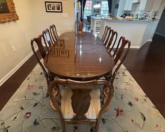 Cherry dining table and 8 chairs, removable leaf