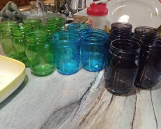 Green, Blue and purple Ball jars