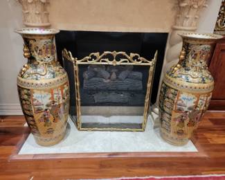 Large Gold Oriental Urns - Gold fireplace screen (SOLD)