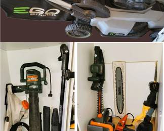Electric EGO lawn mower, corded and cordless trimmers, saws for home lawn and garden