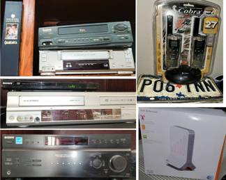 VHS and DVD players, Sony Receiver and DVD player, Walkie Talkies