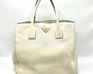 Prada Vitello Daino Leather Tote Bag in White
