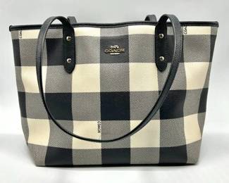 Coach Buffalo Check Canvas Tote Bag in Black & White