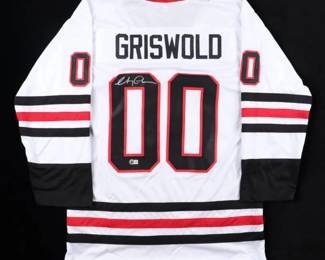 Chevy Chase Signed "Clark Griswold Christmas Vacation" Chicago Blackhawks Style Jersey (Beckett)