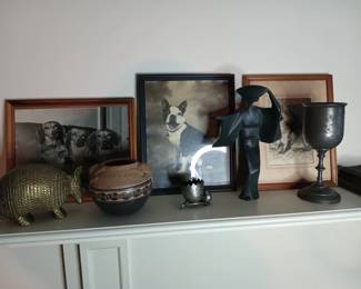 Dog Photos; Brass Armadillo; Japanese Geisha Sculpture