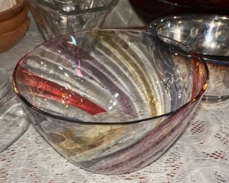 Bohemian Vintage Hand Blown Crystal Swirl Stripe Bowl 