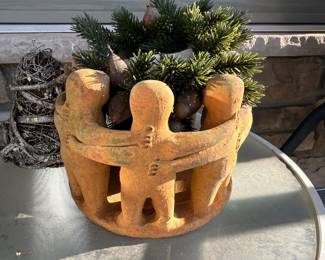 Mayan Circle of Friends Handmade pottery candle holder 