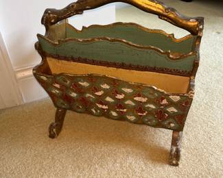 Vintage Wooden Florentine Magazine Rack 