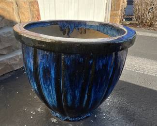 Blue Glazed Pottery Outdoor Planter 