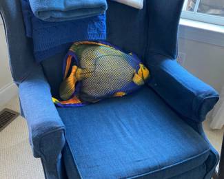 Blue Upholstered Wingback chair 