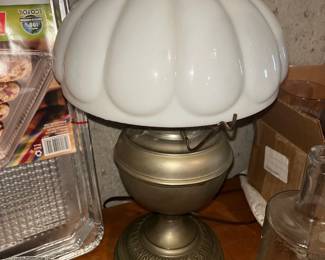 Antique Milk Glass Lamp Oil Lantern 