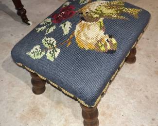 Antique Needlepoint Foot Stool 