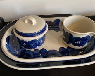 Arabia Pottery Blue Anemone Creamer and Sugar set 