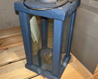 nautical blue wood and glass hanging lantern 
