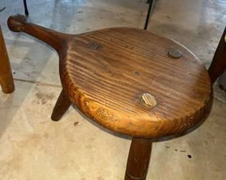 antique walnut Amana Colony Tripod Handled Milk Stool 