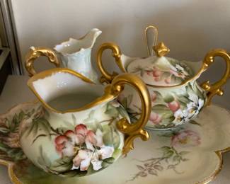 stunning french limoges Hand painted 3 piece tea set 