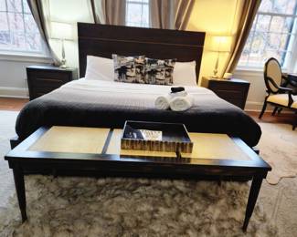 Wooden Amoire with brass handles. Entire set with king bed, 2 night stands, Dresser with mirror. 