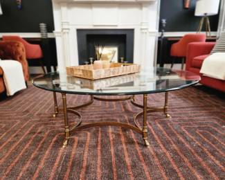 Brass Antique glass top coffee table.