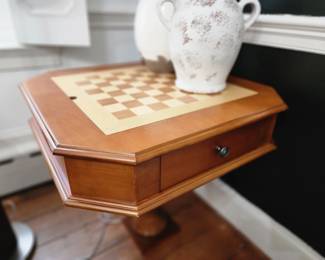 Chess table with drawer and storage. 