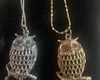 Owl necklaces -Goldtone and Silvertone 