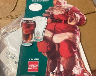 Store Display with box full of glasses. One missing (69). Old Coca Cola collectible. Unused. 1991. 