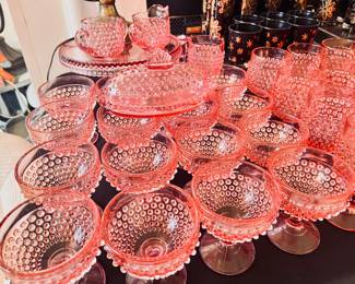 Pink hobnail depression glass