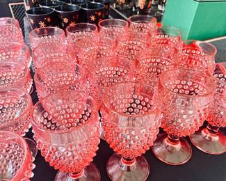Pink hobnail depression glass