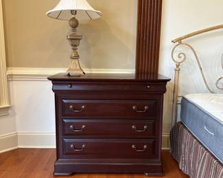 R4 - $225 - PAIR of nightstands. Measures 40" wide x 19" deep x 34.5" tall. All drawers slide easily. One has more wear on the top from drink - see photos.