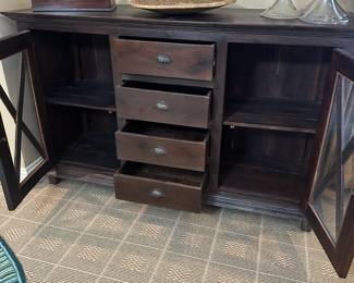 R71 - $125 - Media Center or Office Storage. Measures 5' long x 19" deep x 37" tall. Top drawer is a little sticky - the others all work great. Shabby/Rustic Look.
