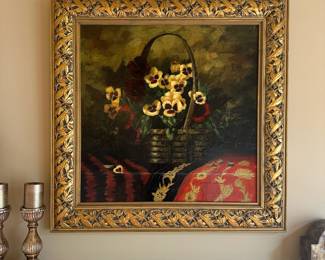 R22 - $400 - Original Painting Signed "Joseph Odilon". Measures 39" square framed. PLEASE NOTE - Painting has been professionally repaired. See photo of back.