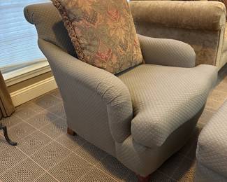 R77 - $95 - Chair and Ottoman. Chair Measures 36" wide x 40" deep x 35" tall. Ottoman is 30" x 24' x 17" tall. No name - looks very gently used!