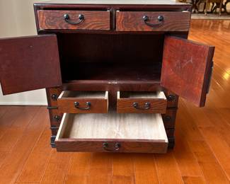 R27 - $125. Small Chest - not antique. Measures 20" wide x 13" deep x 22" tall. All drawers slide.