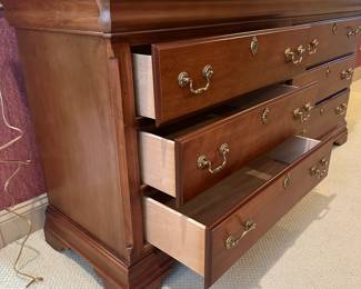 R47 - $150 - Long Triple Dresser. Measures 66" long x 19" deep x 32" tall. All drawers slide easily. No name - back says Made in Dublin GA.