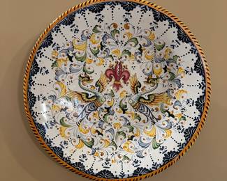 R85 - $75 - Large Wall Hanging Plate - Hand Made in Italy Cottura. Measures 22" round