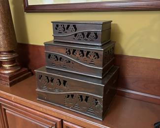 R82 - $45 - Set of 3 Decorative Wooden Boxes.