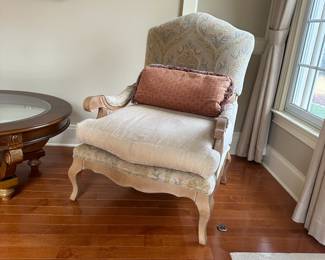 R15 - $125 EACH. Fairfield Upholstered Side Chair - 2 available. Measures 32" wide x 31" deep x 44" tall.